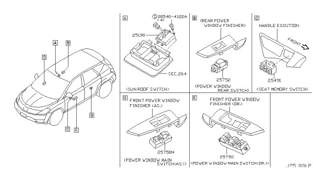 2005 Nissan Murano Switch Assy-Power Window, Assist Diagram for 25411CA000