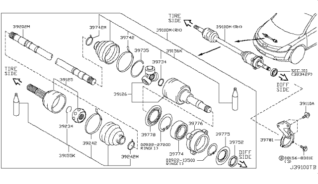2007 Nissan Murano Band-Boot, Drive Shaft Diagram for 392427S000