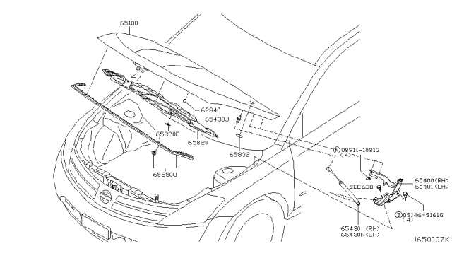 2005 Nissan Murano Stay Assy-Hood Diagram for 65470CA000