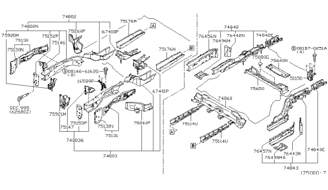 2003 Nissan Murano  Member-Side, Rear LH Diagram for 75511CA000