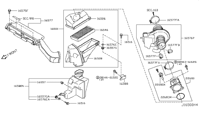 2007 Nissan Murano Bolt-Center Diagram for 165165Y70A