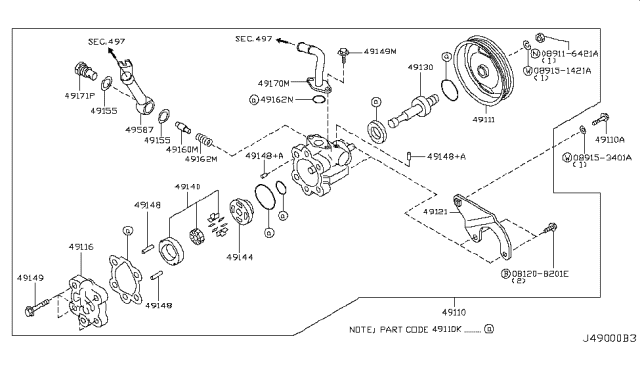 2006 Nissan Murano  Bolt-Bracket, Power Steering Pump Diagram for 491492U200
