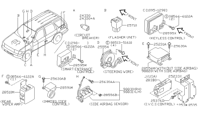 1998 Nissan Pathfinder  Sensor-Side Air Bag Center Diagram for 988202W125