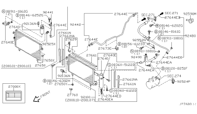 2002 Nissan Pathfinder  Condenser & Liquid Tank Assy Diagram for 921004W011