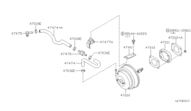 2000 Nissan Pathfinder  Hose-Booster Diagram for 474741W600