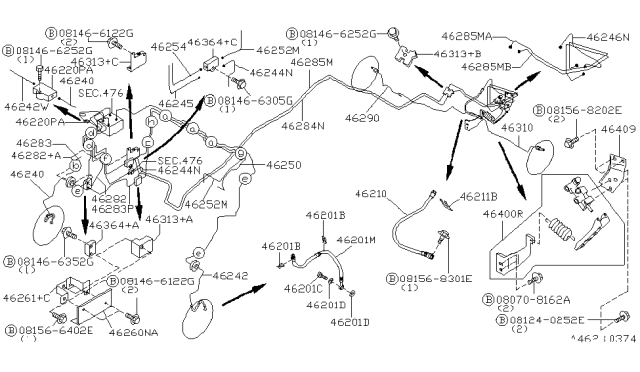 1998 Nissan Pathfinder Bolt-Hex, Pp W/WLW & Pw Diagram for 081568301E