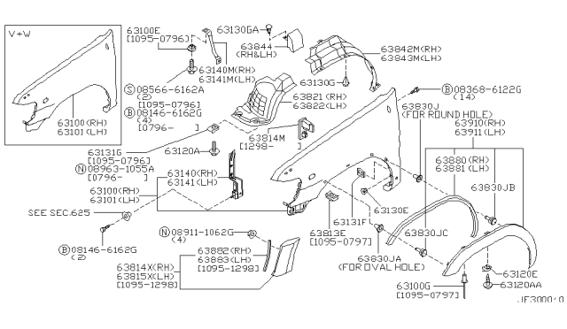 1998 Nissan Pathfinder  Clip Diagram for 6381405J00