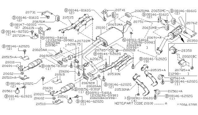 1998 Nissan Pathfinder  Bolt Diagram for 2060635F00