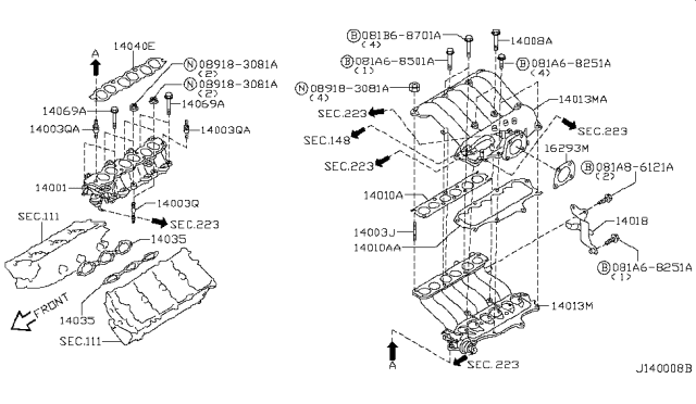2003 Nissan Pathfinder  Manifold Assembly Intake Diagram for 140014W015
