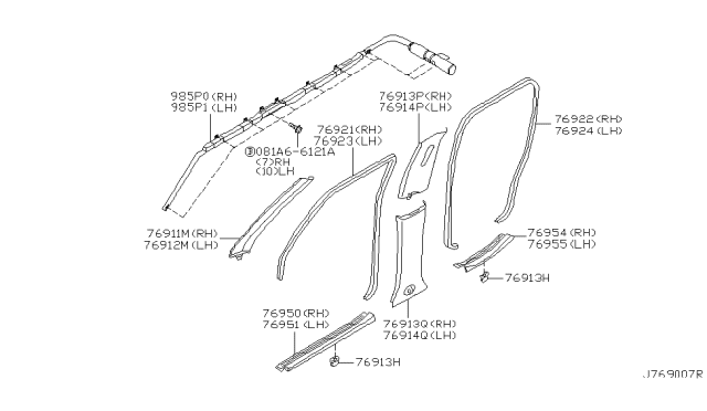 2003 Nissan Pathfinder  WELT - Body Side, Front L Diagram for 769223W710