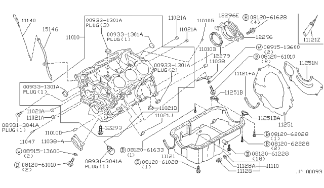 2001 Nissan Pathfinder  Bolt-Main Bearing Cap Diagram for 1229338U00