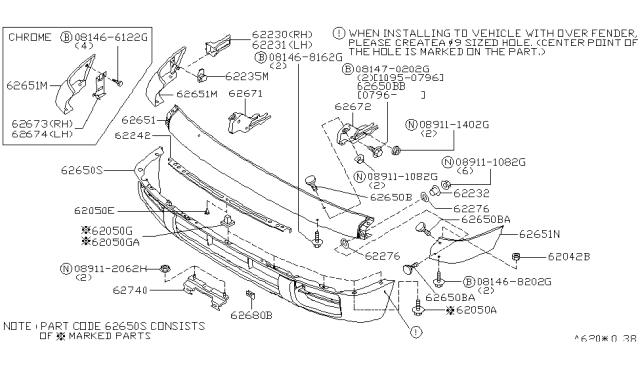 1999 Nissan Pathfinder Front Bumper Cover Diagram for F20222W125