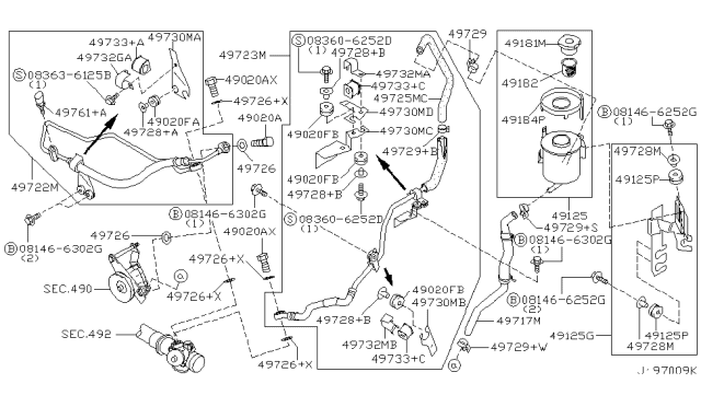 2001 Nissan Pathfinder Bolt Diagram for 497384W000