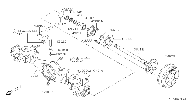 2000 Nissan Pathfinder  Shaft Assy-Rear Axle Diagram for 381640W000