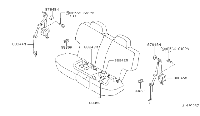 2002 Nissan Pathfinder  Rear Seat Tongue Belt Assembly, Left Diagram for 888454W900