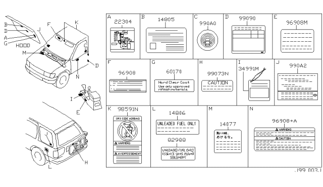 2000 Nissan Pathfinder  Label-Air Bag Diagram for 985N87P701