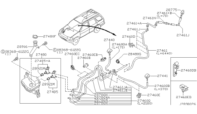 2001 Nissan Pathfinder  Washer Nozzle Assembly, Driver Side Diagram for 289312W600