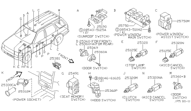 2004 Nissan Pathfinder  Switch Assy-Door Diagram for 25360VJ200