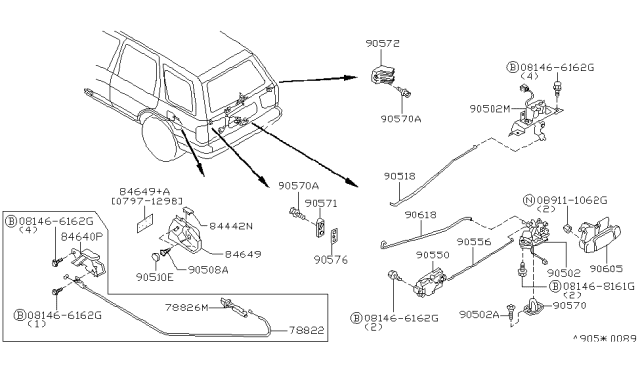 1998 Nissan Pathfinder  Liftgate Lock Actuator Diagram for 905500W000