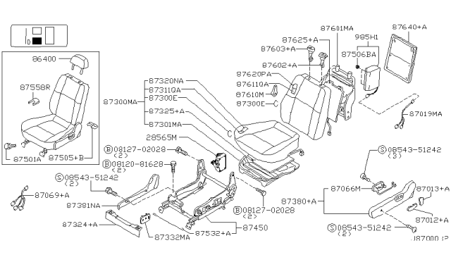 2000 Nissan Pathfinder  Seat Slide Switch, L Diagram for 87066C9904