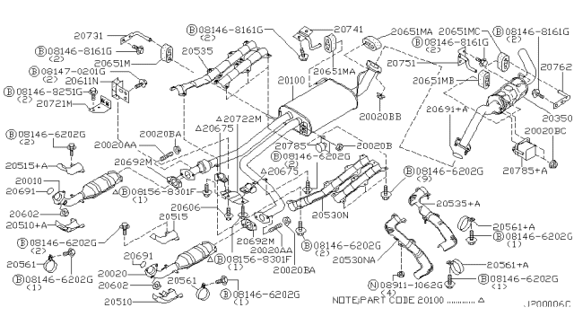 2001 Nissan Pathfinder  Muffler Assembly Diagram for 203504W020