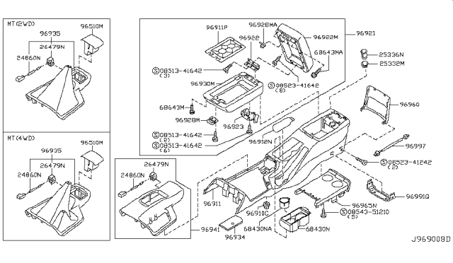 2002 Nissan Pathfinder  Boot-Console Diagram for 969354W400
