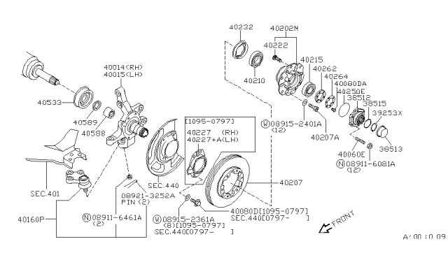 1998 Nissan Pathfinder  Hub Assembly Road Wheel Front Diagram for 402020W092
