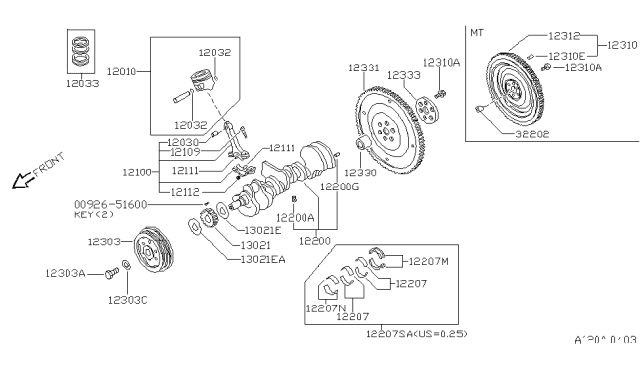 2001 Nissan Pathfinder  Bolt-Connecting Rod Diagram for 121094W000