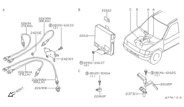 1998 Nissan Pathfinder  Engine Control Module Diagram for 237101W613