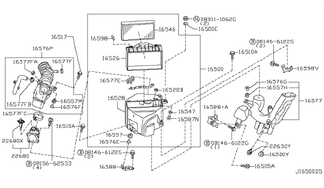 2003 Nissan Pathfinder Mass Air Flow Sensor Diagram for 226807S000
