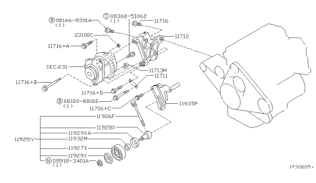 2002 Nissan Pathfinder  Bolt Diagram for 119164P100