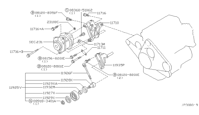 1999 Nissan Pathfinder  Nut-Stopper, Alternator Diagram for 2318831U00