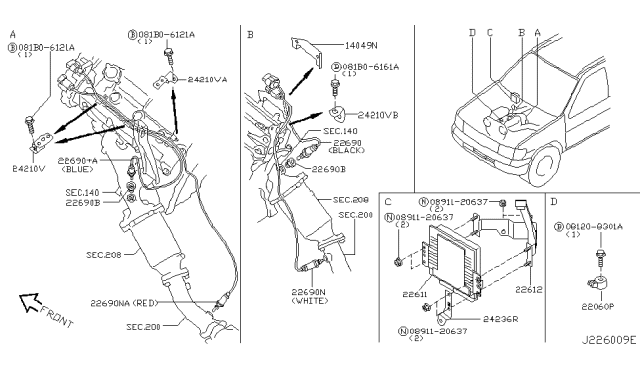 2003 Nissan Pathfinder  Heated Oxygen Sensor, Rear Diagram for 226A10W002
