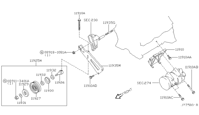 2002 Nissan Pathfinder Bolt Diagram for 11916AL500