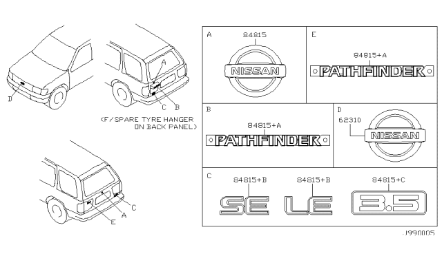 2002 Nissan Pathfinder  Rear Emblem Diagram for 908964W000