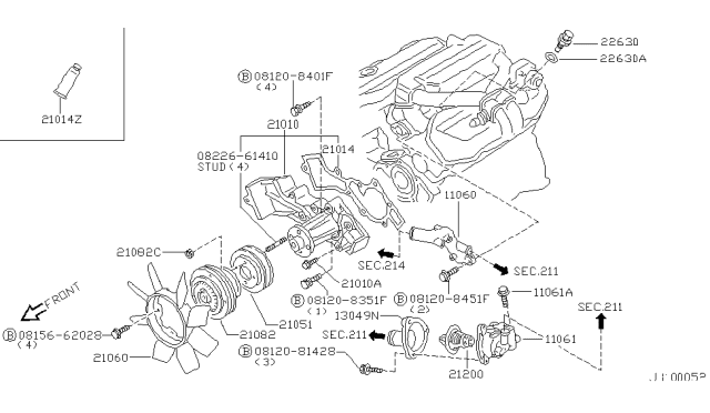 1998 Nissan Pathfinder  Thermostat Assembly Diagram for 212000B000