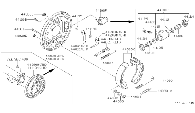 2001 Nissan Pathfinder  Cylinder Assy-Rear Wheel Diagram for 441003T011