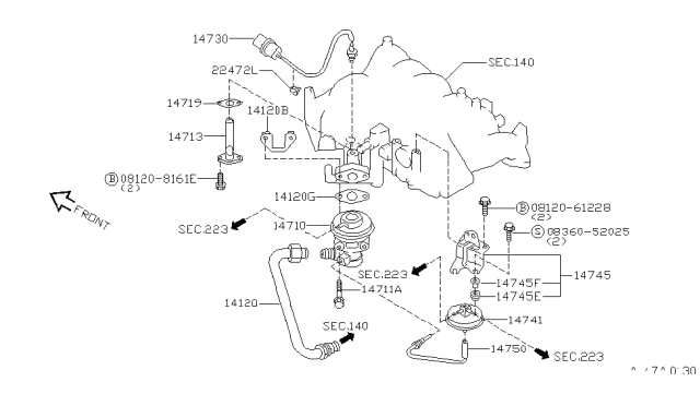 2003 Nissan Pathfinder  EGR Tube Diagram for 147250W010