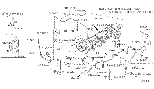 1997 Nissan Pathfinder  Tube Assy-Oil Cooler Diagram for 216210W000