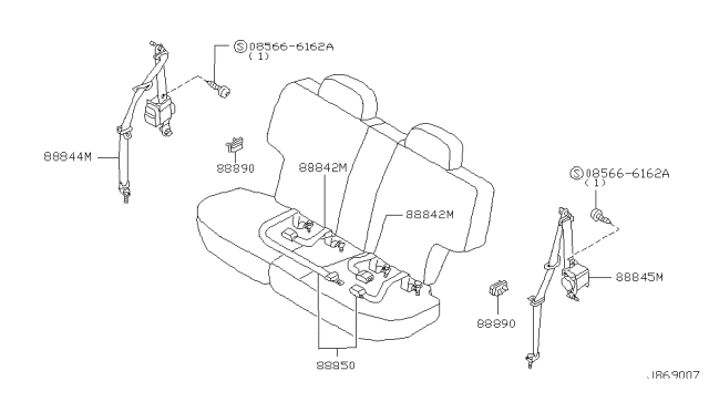 1999 Nissan Pathfinder  Rear Seat Buckle Belt Assembly Diagram for 888420W702