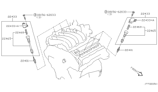 2002 Nissan Pathfinder  Ignition Coil Assembly Diagram for 224484W000