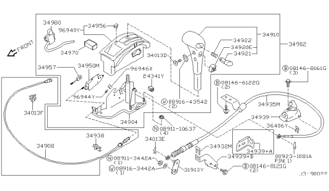 2003 Nissan Pathfinder  SOLENOID Assembly-Select Lock Diagram for 34970AG001