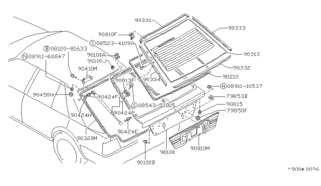 1988 Nissan Stanza  Bumper-Rubber Tail Gate Diagram for 0165800881
