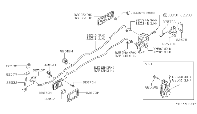 1989 Nissan Stanza Rear Door Lock Actuator Diagram for 82550D4200