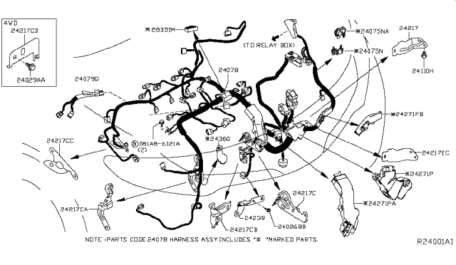 2015 Nissan Murano Bracket-Engine Room Harness Diagram for 242395AA1A