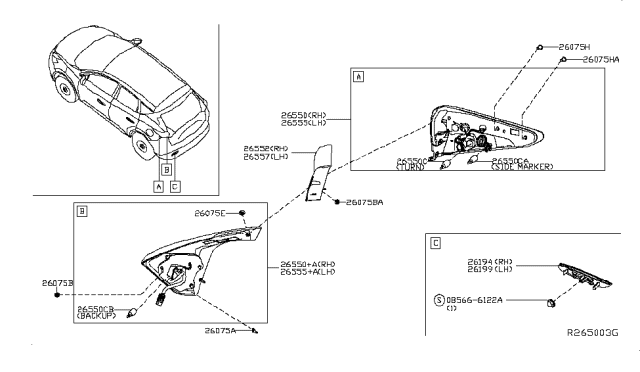 2019 Nissan Murano Reflex Reflector Assy-Rear, LH Diagram for 265658990B
