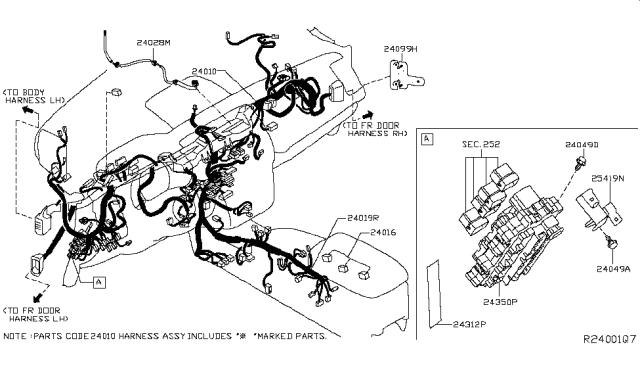 2018 Nissan Murano Harness-Sub, Main Diagram for 240389UF0A