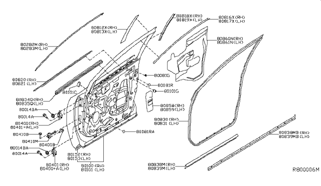 2015 Nissan Murano  Seal Assy-Front Door Inside RH Diagram for 808345AA0B