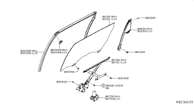2018 Nissan Murano  Glass Run-Rear Door Window RH Diagram for 823305AA0D
