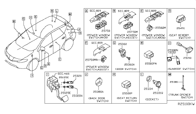 2018 Nissan Murano  Switch Assy-Sunroof Diagram for 254503TA0B